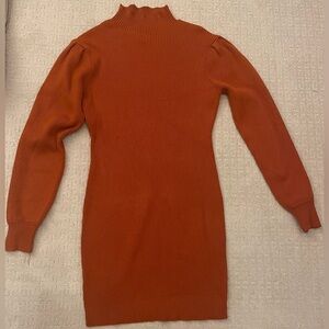 Orange long sleeve, high neck, fall dress.
